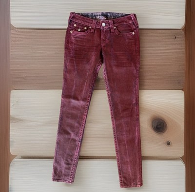 TRUE RELIGION Skinny w/ Flaps Premium Basic Red Coated Denim Jeans Women's 26