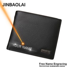 JINBAOLAI Genuine Leather Men Wallets Short Design ID Card Holder Waterproof Bla