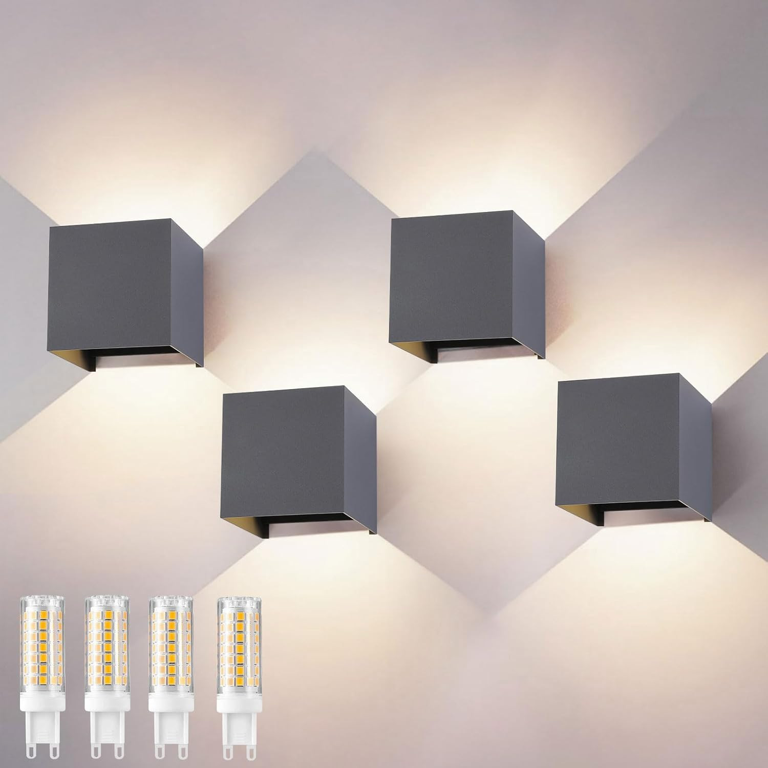 Set 4 Applique LED da Muro 9W 4000K - Luce Accogliente Interno/Esterno