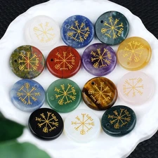 30mm Gemstone Disc Pendant for Making Jewelry Craved Gold Pattern-AIM 5PCS/LOT