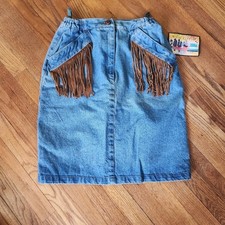 New Vintage Denim Fringe Skirt