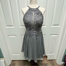 Jovani Beaded Dress Silver Prom Homecoming Formal Backless High Neck Juniors 10