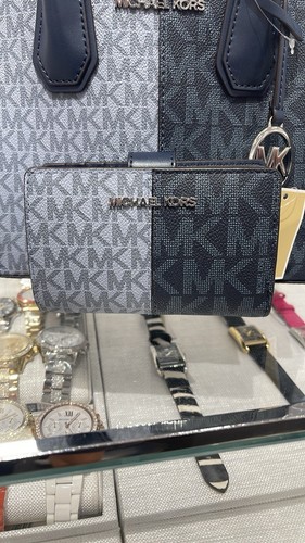 Michael Kors Jet Set Travel MD Bifold Zip Coin Credit Card Wallet MK Navy Blue - Picture 19 of 24