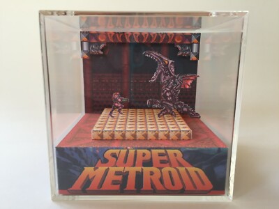 Super Metroid SNES  Samus Ridley Boss Fight Shadow Box Diorama Cube
