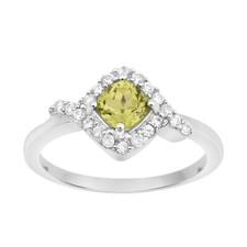 5MM Cushion Shape Peridot 925 Sterling Silver Solitaire Accents Women Ring