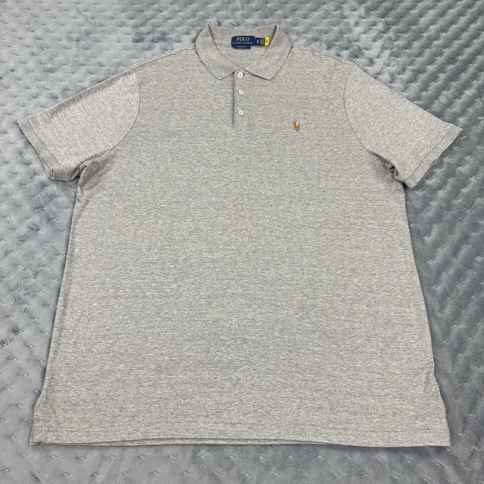 Polo Ralph Lauren camicia uomo XL grigio cotone pony manica corta classico logo rugby