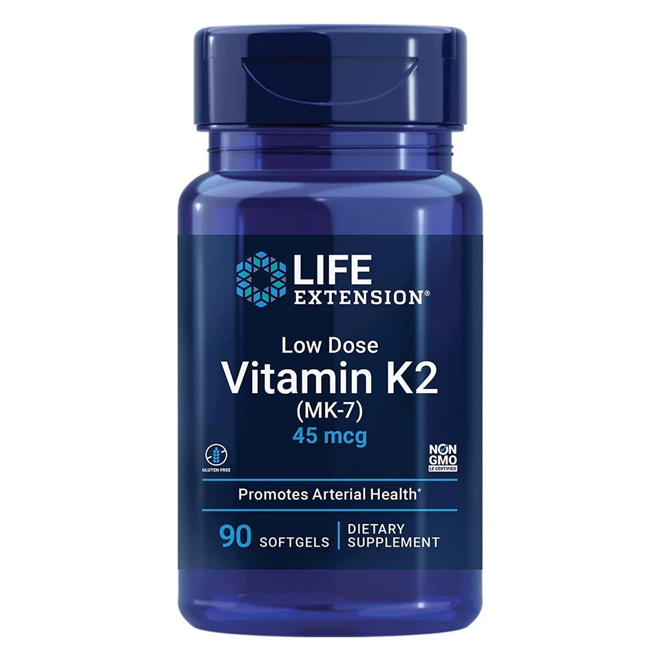 Life Extension Low Dose Vitamin K2, MK-7 45mcg 90 Softgels Supports Strong Bones