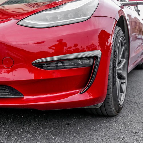 Fit Tesla Model 3 Front Fog Light Trim Cover Glossy Carbon Fiber Pattern 2pcs  - Picture 11 of 12