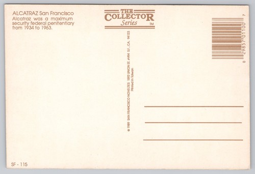 Alcatraz Maximum Security Federal Prison Penitentiary 1989 Continental Postcard - Picture 2 of 2