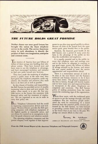 AT&T The Future Holds Great Promise Telephone Vintage Print Ad 1949