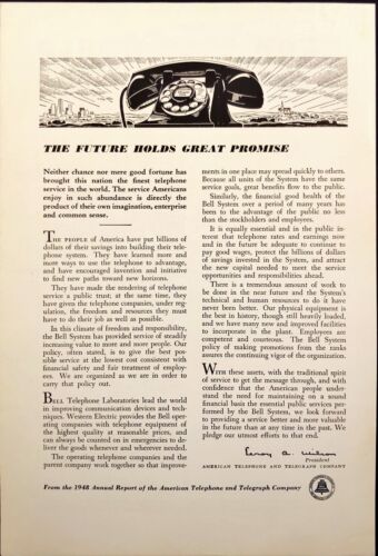 AT&T The Future Holds Great Promise Telephone Vintage Print Ad 1949 - Picture 1 of 6