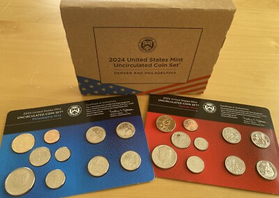 USA: United States Mint Uncirculated Coin Set 2024, 2x 2,91 Dollar, Mint D + P