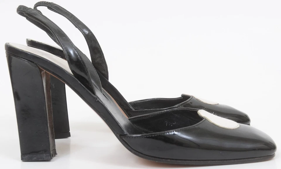 Joey-O Black White Dot Leather Slingback Pump Heels Women's 7.5 Retro Rockabilly - Image 3 of 4