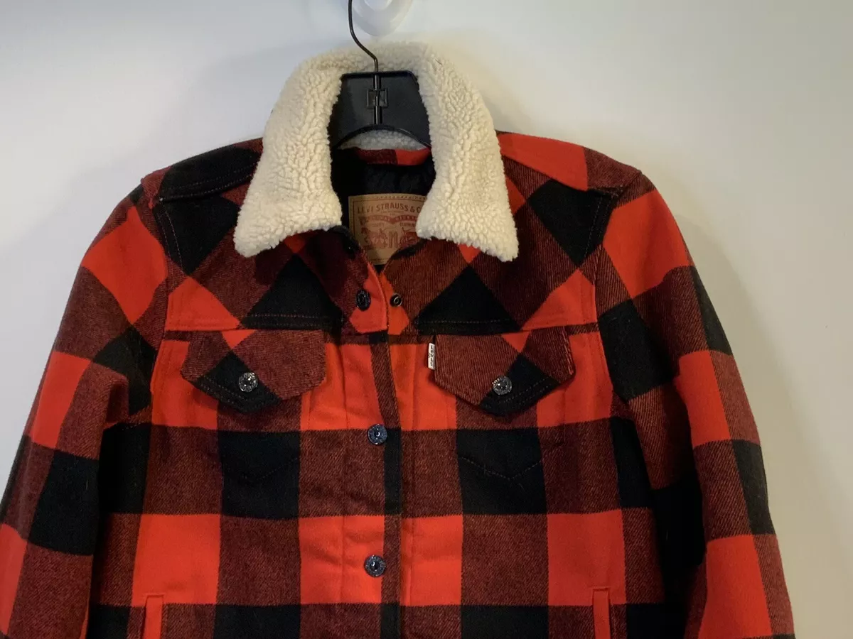 Levi's red 2024 plaid sherpa jacket