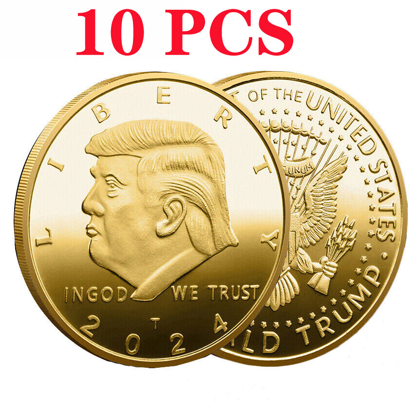 10PCS 2024 Donald Trump LIBERTY President Challenge Coin Great EAGLE Gold Plated