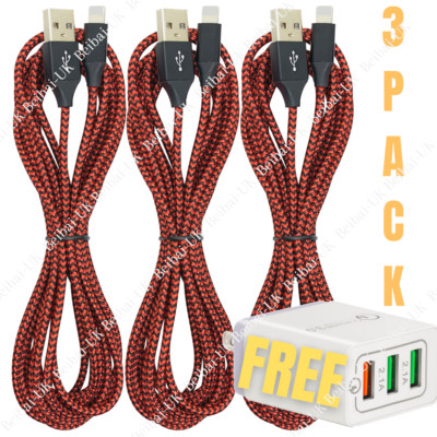3-PACK 10Ft USB Charging Cable Cord Heavy Duty For iPhone 11 XR 8 +Quick Charger