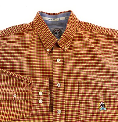 Cinch Men's Button Down Pocket Cowboy Rodeo Red Yellow Check Oxford Shirt XL