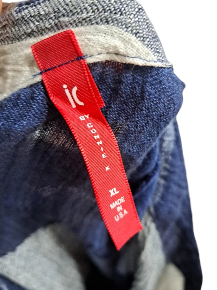 Top túnica de lino a cuadros azul marino de la colección IC Connie K para mujer talla XL Foto 2 de 4