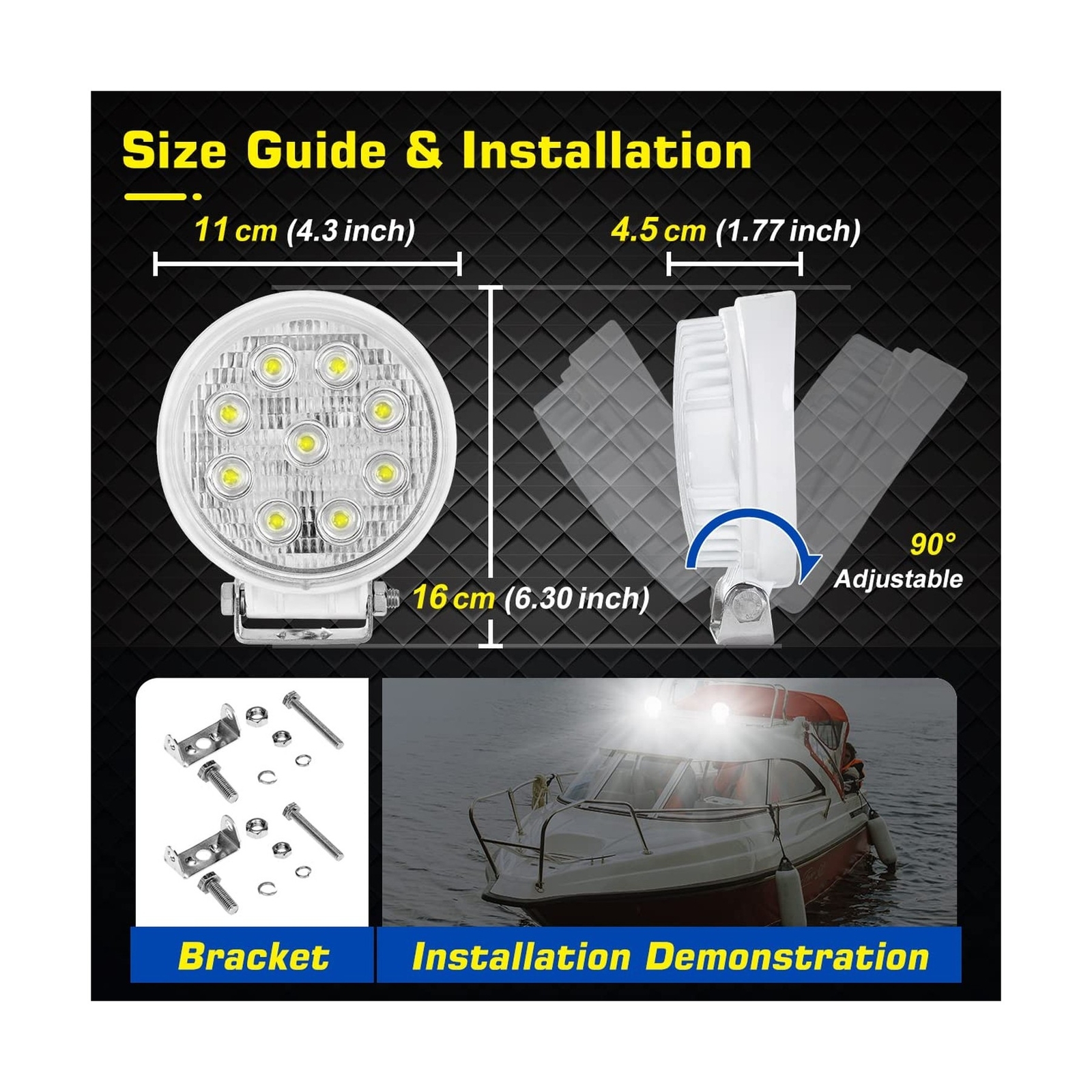WFPOWER Boat Light 2 Pack, LED Marine Spotlights Waterproof, Deck Dock