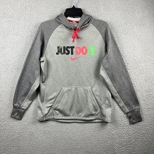 Nike Therma-Fit Hoodie Womens Medium Just Do It Graphic Pullover Gray 454991