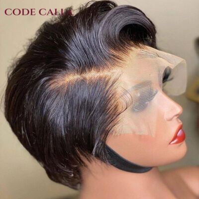Pixie Cut Wig Transparent Lace Human Hair Wigs Straight Short Bob Wig T Part