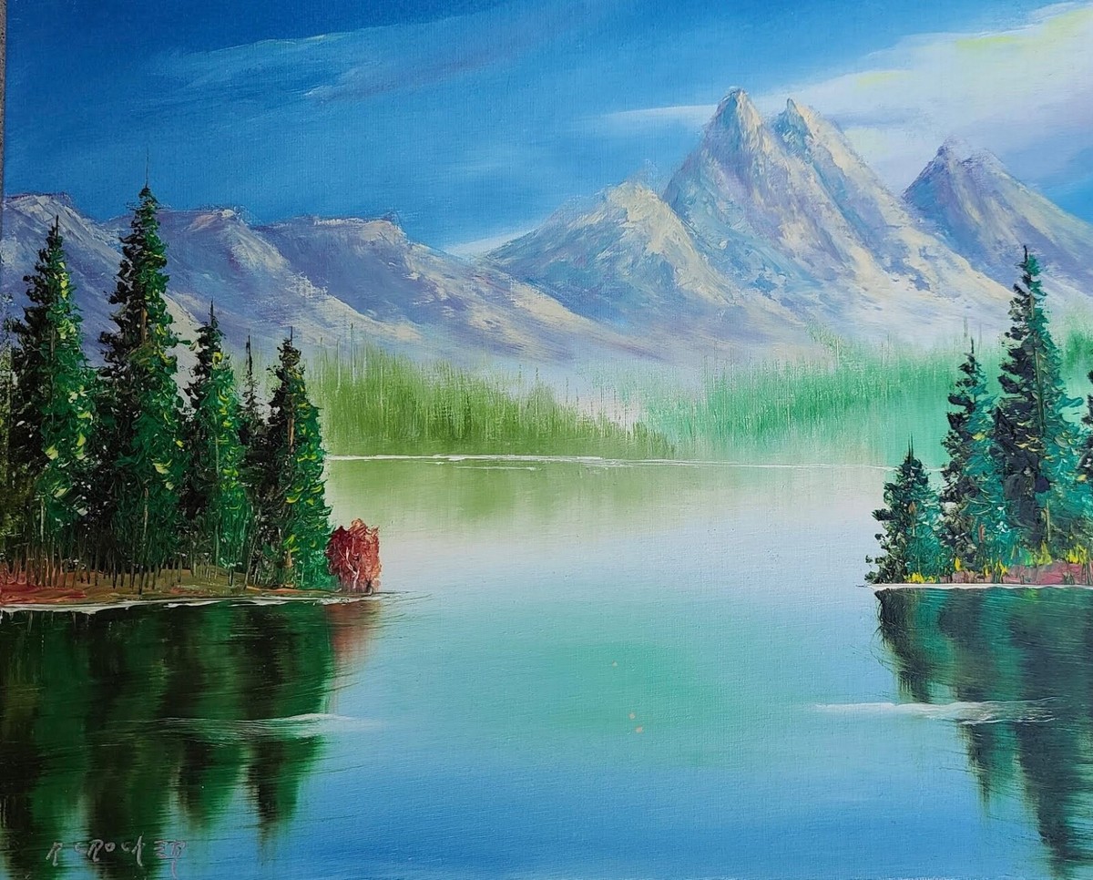 油彩画 秋　　 oil canvas 120cm x 70cm Vtg 70s Original Oil Painting 18x24 Mountain Scenic