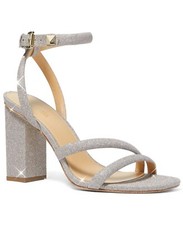 Michael Kors Hazel Ankle-Strap Block Heel Sandal Silver Glitter Orig. 135