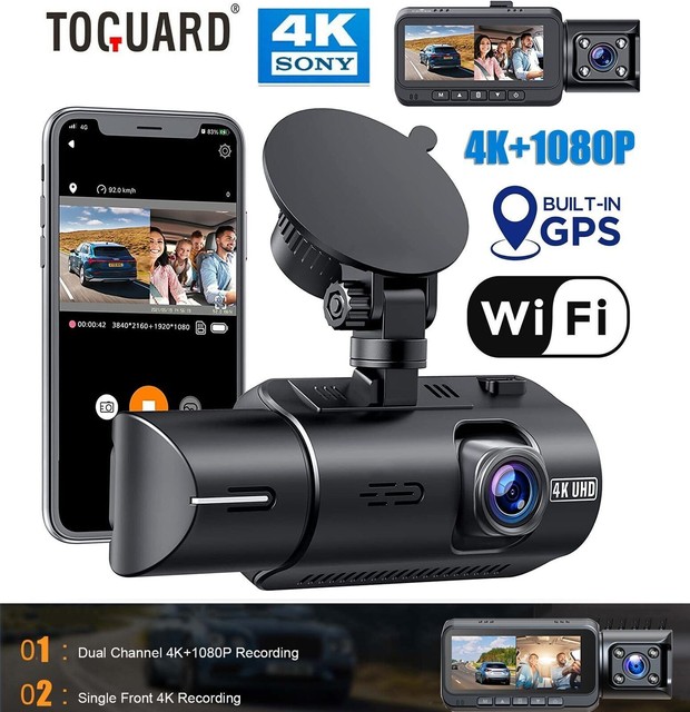 TOGUARD 4K Dual Dash Cam Front Inside GPS WiFi 2160P 1080P Car DVR dash