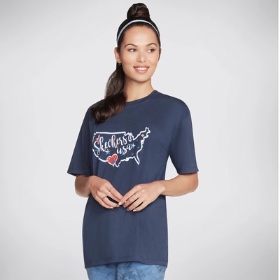 Skechers GOdri Everybody Americana Graphic Tee Size LARGE BLUE IRIS A464331 NWT