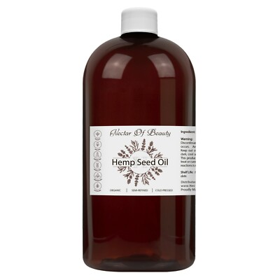 Organic hemp seed oil cold pressed 100% pure semi refined unscented bulk 32 oz
