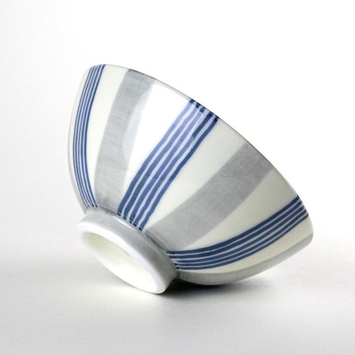 Arita yaki ware Gohan Chawan Japanese Rice bowl Inase Stripe Blue Japan F/S - Picture 2 of 4