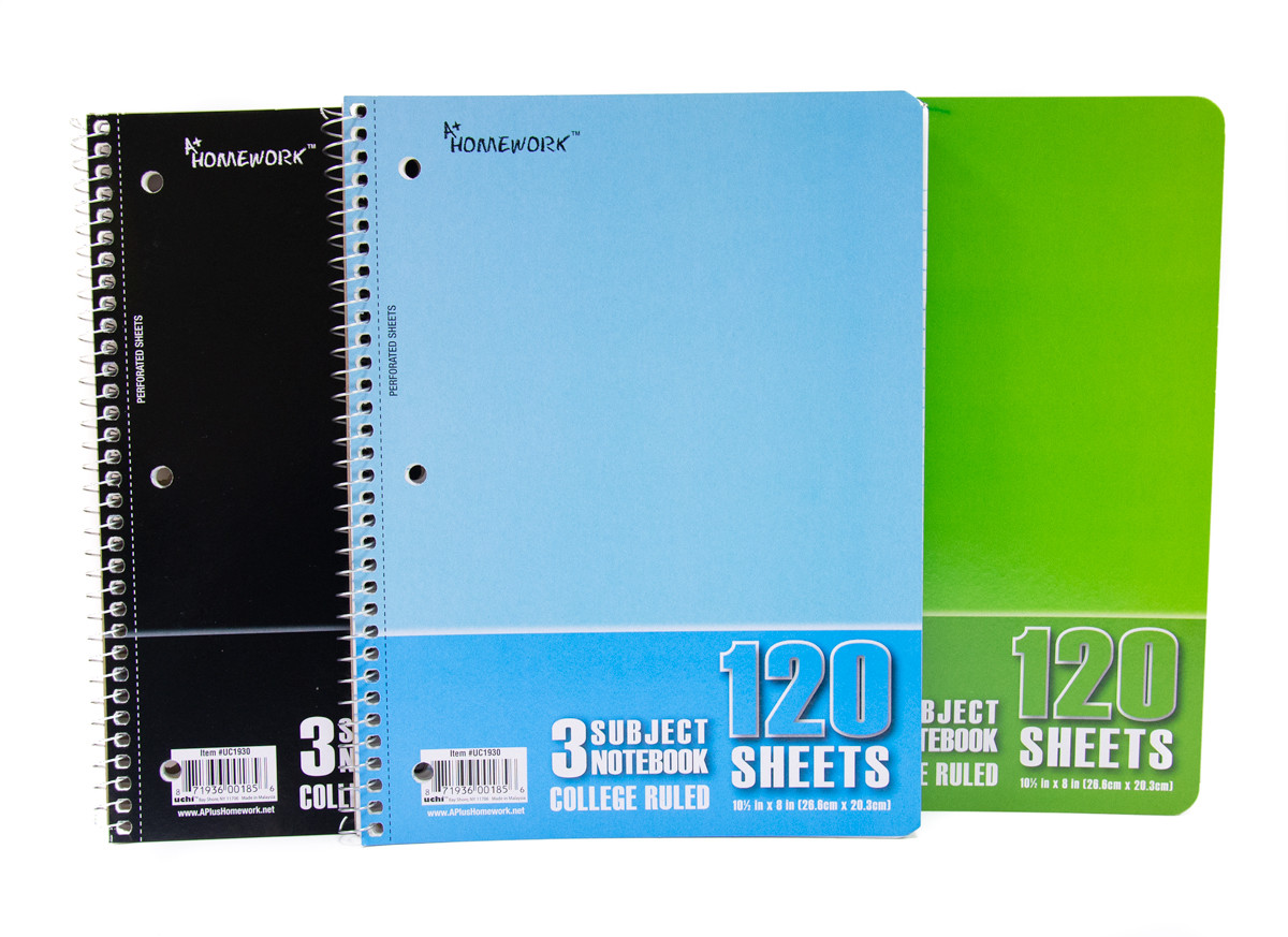 24 3 Subject Spiral Notebook -120 Sheets College Ruled