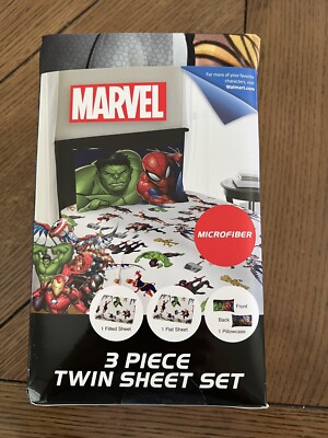 Marvel Avengers 3pc Twin Sheet Set Hulk Spiderman Thor Groot Ms Comic Super Hero