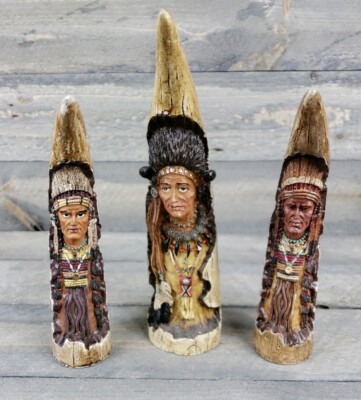 Vintage Native Indian Figurines Set of 3 Plaster Or Resin Material 