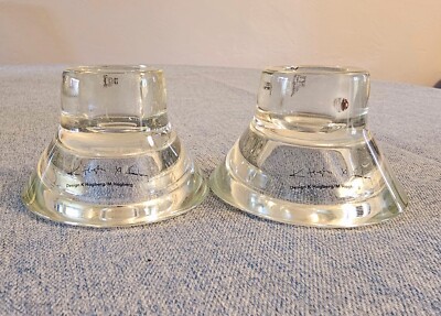 K & M Hagberg Swedish Pair Glass Candle Holders Taper or Votive 2'' MCM - Signed