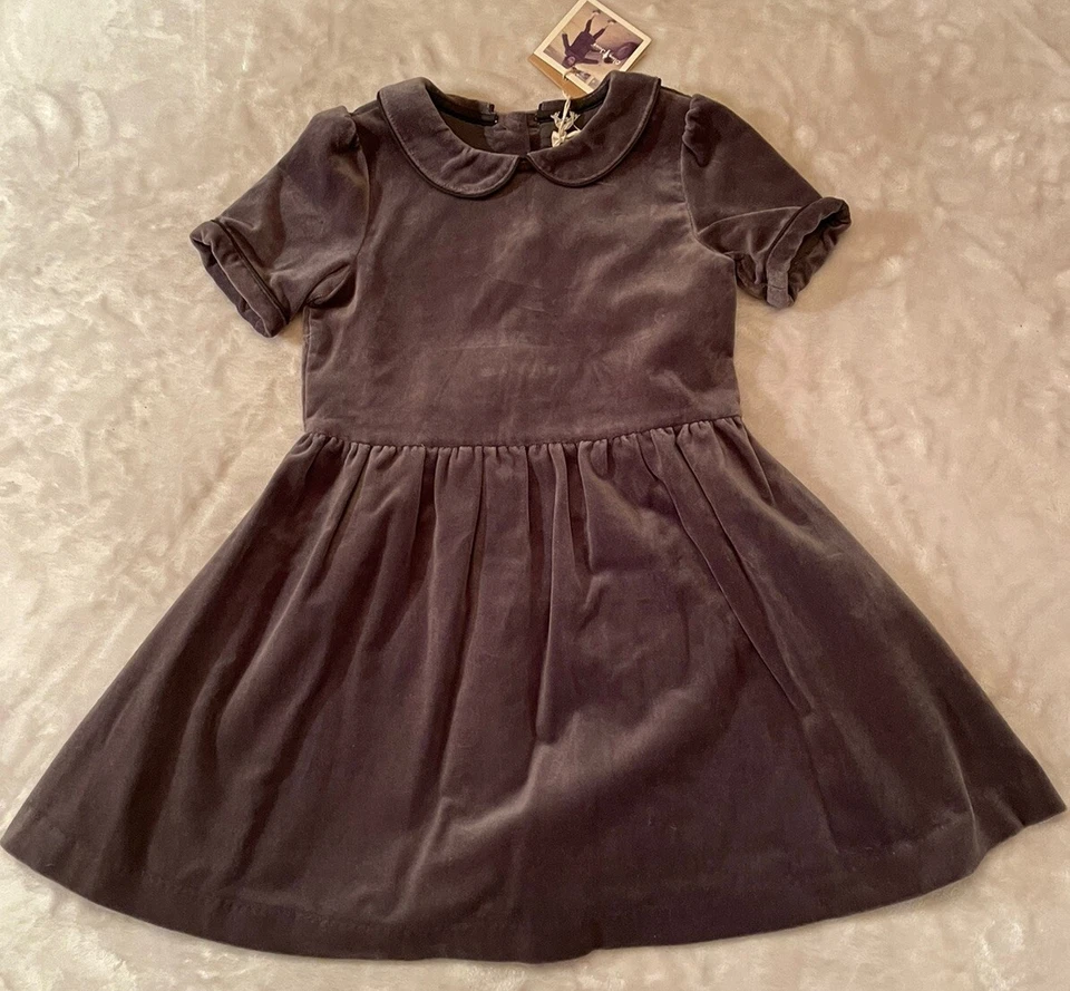 Оливковый сок серый бархат платье Питер Пэн воротник размер 4 года новый с Ярлыками - Изображение 3 из 4