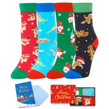 4 Pairs Christmas Socks Kids Teens Unisex Xmas Sock Gift Adult Holiday Stocking