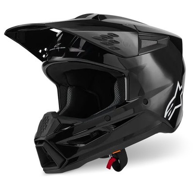 Alpinestars S-M3 SM3 Solid Gloss Schwarz MX Helm Crosshelm Motocross Cross Endur