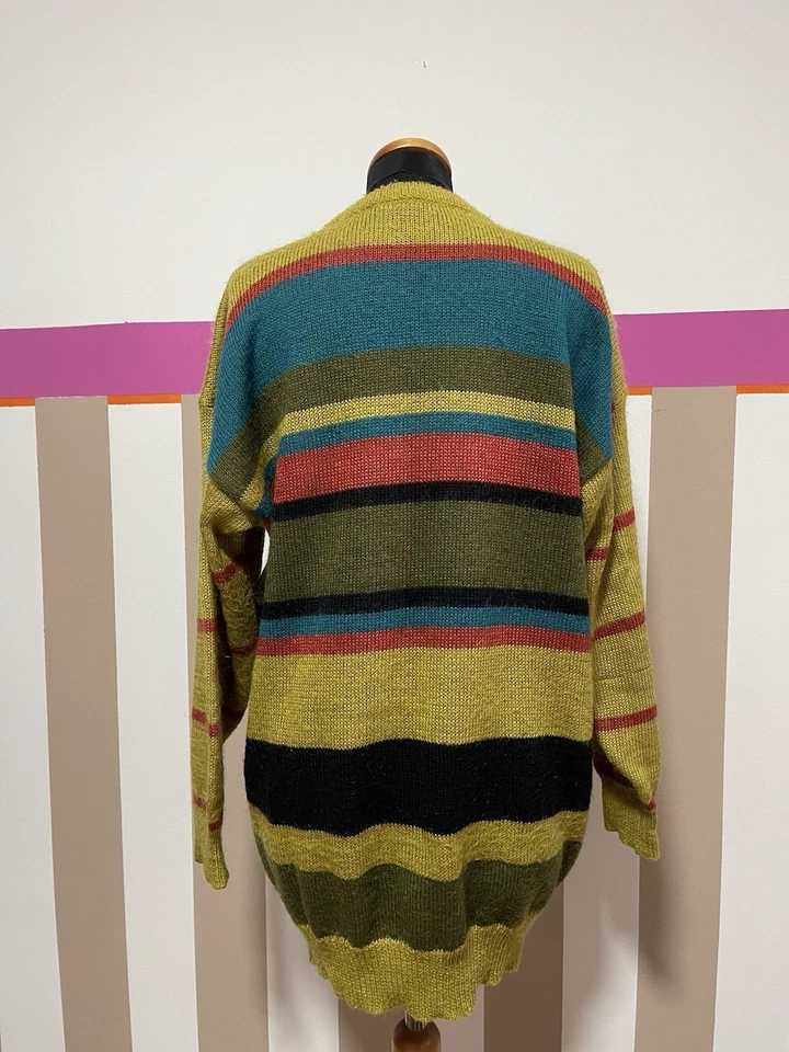 Pullover Damen Wolle Mohair Vintage‘90 Gr L  Streifen kräftige Farben Winter - Bild 2 von 4
