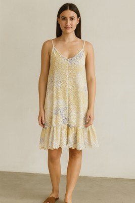 Rachel Zoe Yellow White Lace Boho Dress   Size Small