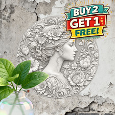Classic Embossed Floral Woman Round Metal Tin Sign Wall Art 8x8