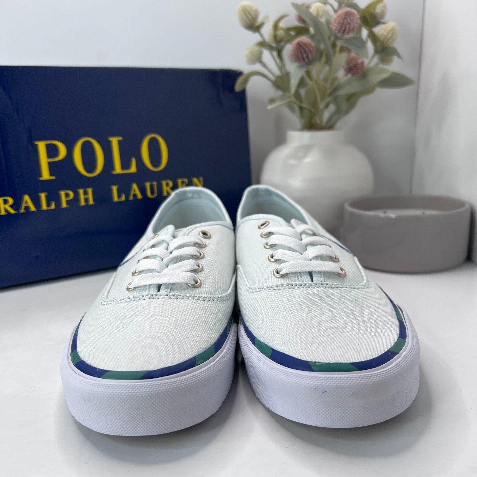 Polo Ralph Lauren Keaton Pony sneaker bassa in tela blu chiaro uomo 9 5D nuova con scatola