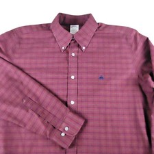 Brooks Brothers Dress Shirt Mens L Red Plaid Non Iron Stretch Regent Flaw
