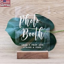 Clear Acrylic Photo Booth Sign W/ Walnut Wood Stand Wedding Reception Decor New