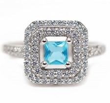 2CT Aquamarine  White Topaz 925 Solid Sterling Silver Ring Jewelry Sz 6