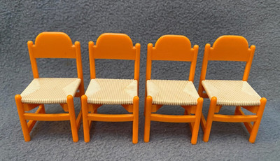 VTG Tomy Smaller Home 4 Orange Kitchen Dining Room Chairs Dollhouse Furniture