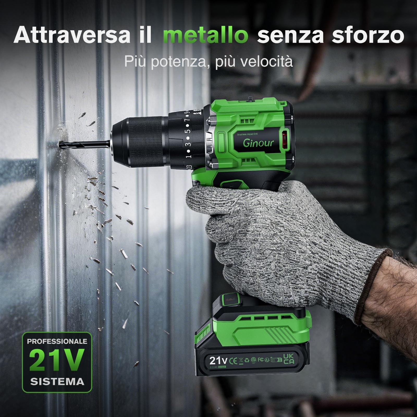 Avvitatore a Batteria 21V 50Nm Brushless Trapano a Percussione 1x2.0Ah Li foto 5