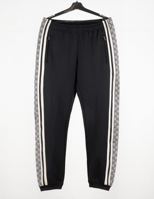 GUCCI Size S Black GG Monogram Striped Technical Jersey Track Pants Sweatpants