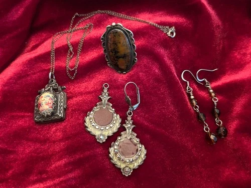 Vintage Sterling Silver Lot Of Jewelry 925 Silver Necklace Earrings Ring