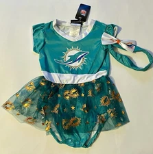 NFL Miami Dolphins 12 Mo. Infant 3 Piece Girls TuTu Dress Headband & Pants NWT